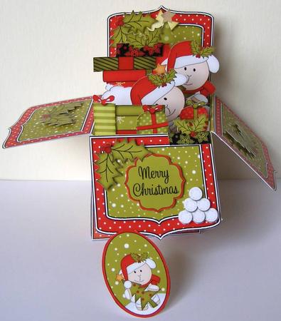 3D Xmas Lambs Rubber Band Pop Up Box Card by Margaret McCartney