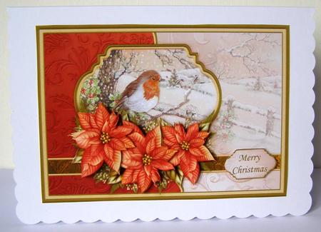 Winter Robin & Poinsettia Christmas Card Topper & Decoupage by Margaret McCartney