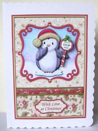Stop Here Santa Penguin Christmas Card Topper & Decoupage by Margaret McCartney