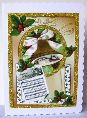 Christmas Carol Sheet & Bell on Scroll with Holly A4 by Margaret McCartney