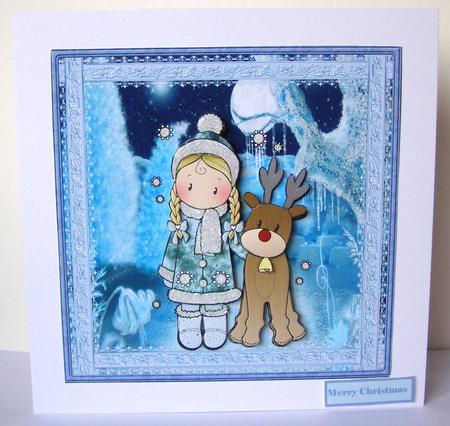 Chloe with the Reindeer Card and Decoupage by Margaret McCartney