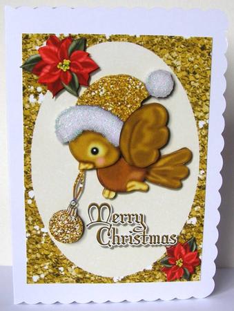 Cute Bird with Gold Santa Hat by Margaret McCartney