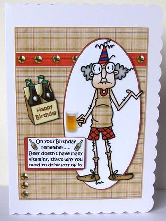 Gus and His Birthday Beer Quick Card by Margaret McCartney