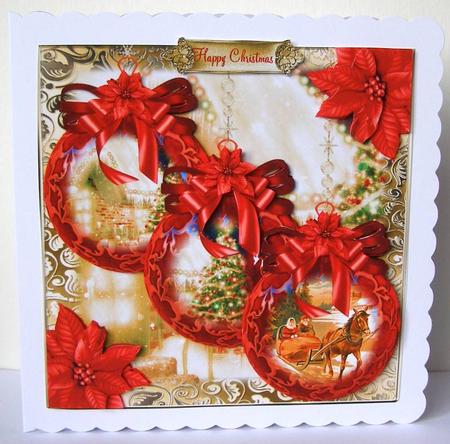 Beautiful Red Christmas Baubles Card Front Kit by Margaret McCartney