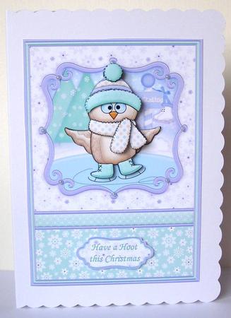 Skating Hoot Christmas Card Topper & Decoupage by Margaret McCartney