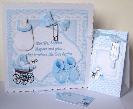 8x8 Bottles Booties and Pins New Baby Boy Mini Kit by Margaret McCartney