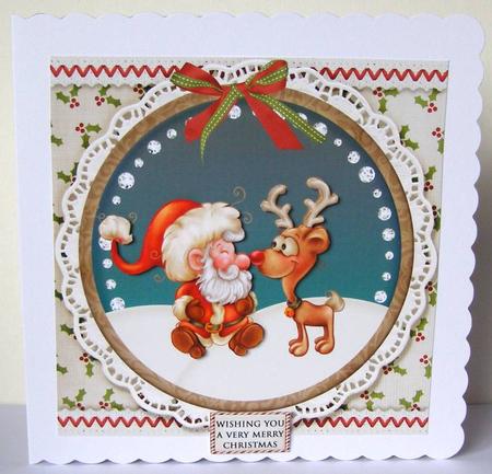 7.5 x 7.5 Card Topper Santa and Rendeer by Margaret McCartney