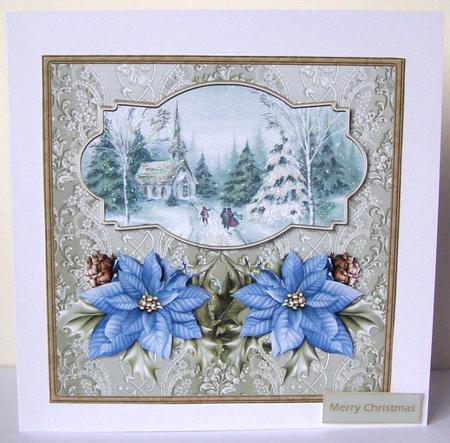 Blue Vintage Poinsettia Card with Decoupage by Margaret McCartney