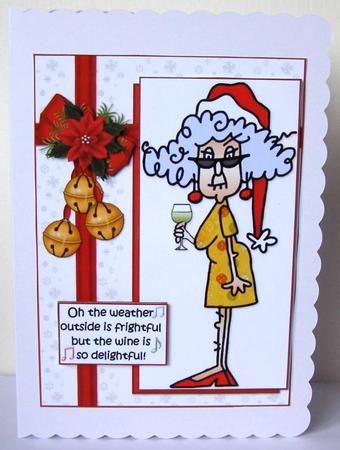 Stella Singing with Her Christmas Wine Quick Card by Margaret McCartney