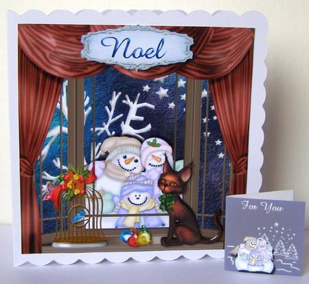 Snowman in the Window Card Front Plus Gift Card by Margaret McCartney