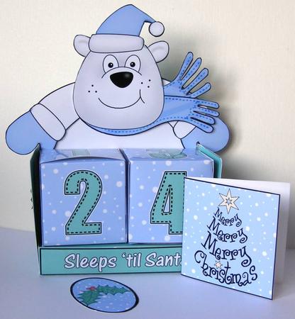3D Ben Bear Sleeps 'til Santa Countdown Cube Set Decoupage by Margaret McCartney