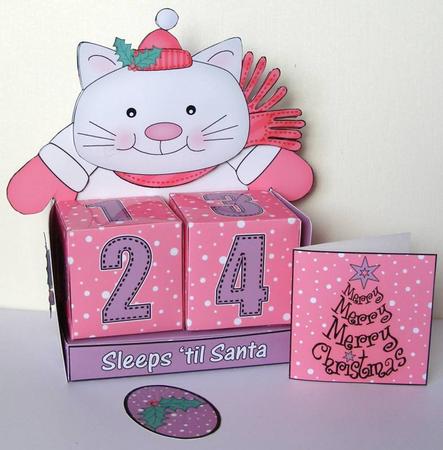 3D Cute Little Cat Sleeps 'til Santa Countdown Cube Set by Margaret McCartney