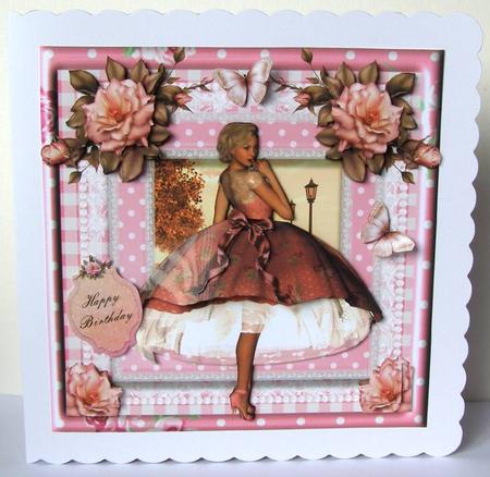 Lacy Pink Rose Card Front Kit by Margaret McCartney