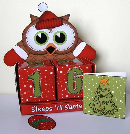 3D Hoot Owl Sleeps 'til Santa Countdown Cube Set 3D Decoupag by Margaret McCartney