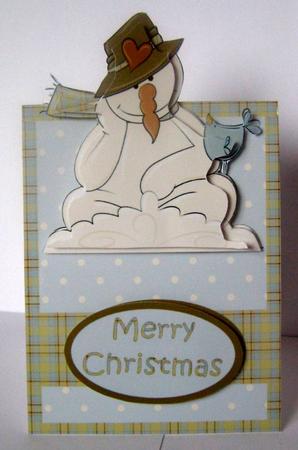 Thoughtful Snowman Over the Edge Card by Margaret McCartney