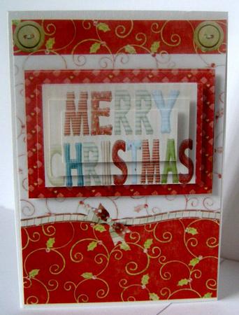Patchwork Merry Christmas Pyramid Card Front by Margaret McCartney
