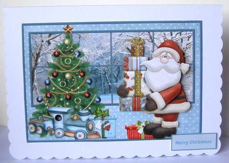 Santa Has Brought the Pressies Card with Decoupage by Margaret McCartney