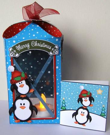 3D Xmas Penguins Lantern Candle/gift Box Kit by Margaret McCartney