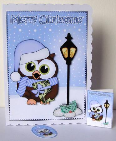 Xmas Little Hoot Owl 5x7 3D Decoupage by Margaret McCartney