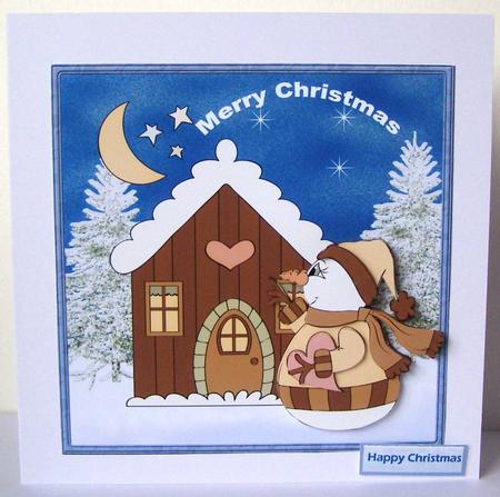 Snowmans House Card with Decoupage by Margaret McCartney
