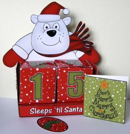 3D Ben Bear Sleeps 'til Santa Countdown Cube Set Decoupage by Margaret McCartney