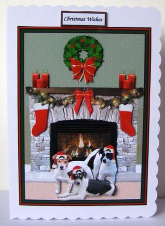 Jack Russell Terrier Christmas Fireplace Scene by Margaret McCartney