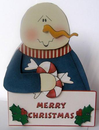 Merry Christmas Snowman Shaped Decoupage Quick Card by Margaret McCartney