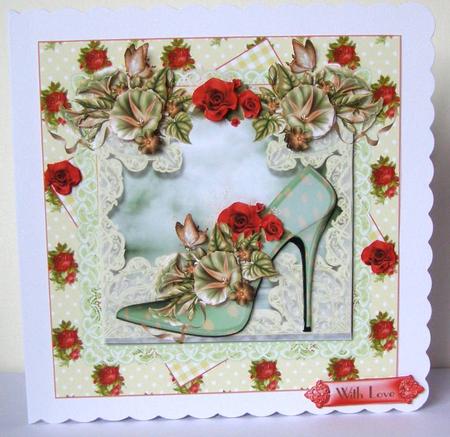 Beautiful Polka Floral Shoe Card Front Kit by Margaret McCartney