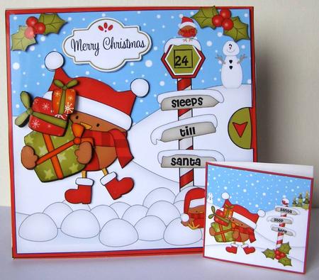 3D Xmas Bobbin Robin Sleeps Till Santa Animated Card by Margaret McCartney