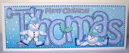 Xmas Large Dl Thomas Quick Card with Snowmen N 3D Decoupage by Margaret McCartney