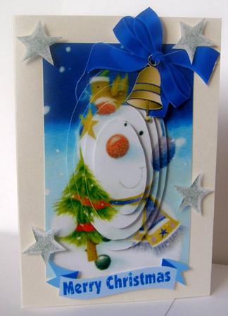Cheeky Robin with Snowman, Oval Pyramids by Margaret McCartney