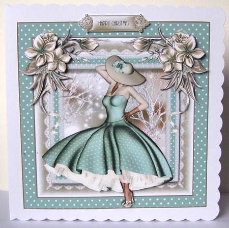 The Beautiful Teal Polka Dot Christmas Dress Card Front by Margaret McCartney