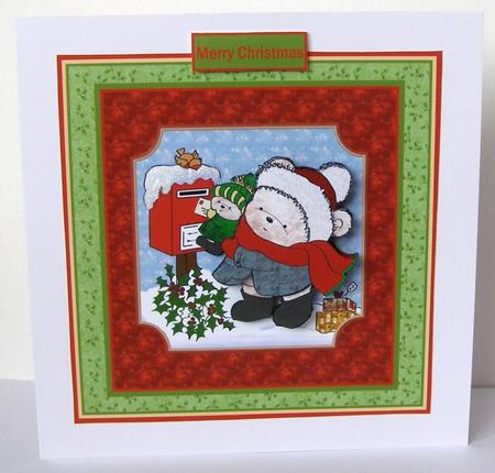 Teddy's Christmas Post Card with Decoupage by Margaret McCartney