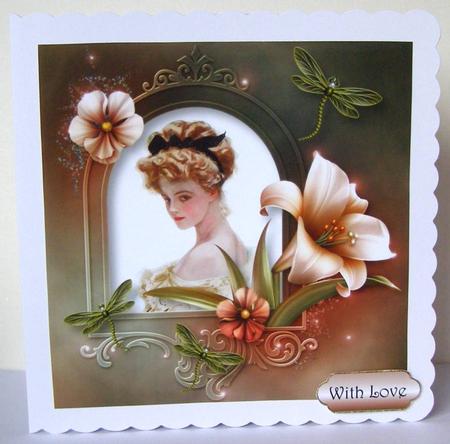 Vintage Beauty with Ivory Lily & Dragonflies by Margaret McCartney