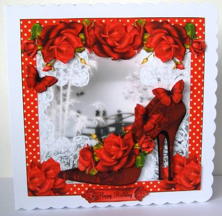 Beautiful Red Rose Shoes Card Front Kit by Margaret McCartney