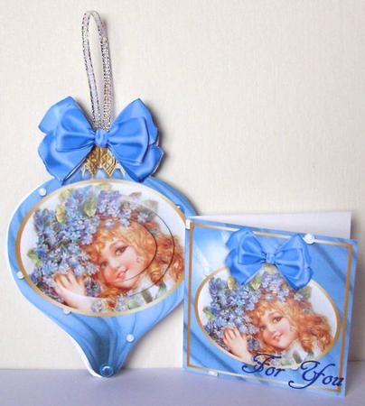 Christmas Bauble Card Double-sided Kit- Holly & Forgetmenots by Margaret McCartney