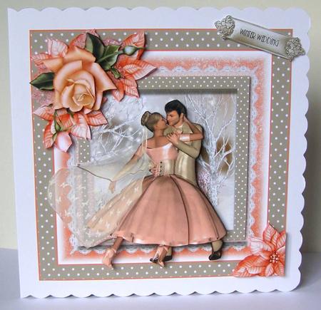 A Peach Winter Wedding Card Front Kit by Margaret McCartney