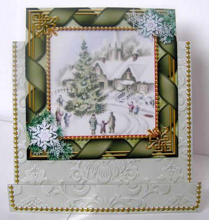 Village Scene Ribbon Easel Over the Edge Card by Margaret McCartney