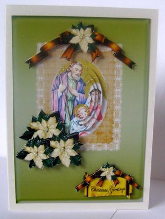 Christmas Nativity with Cream Poinsettia and Lace by Margaret McCartney