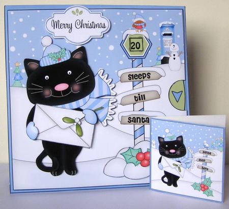 3D Xmas Cute Little Cat Sleeps Till Santa Animated Card by Margaret McCartney