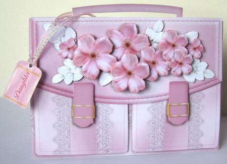 Satchel Handbag Tent Card Mini-kit - Pink Satin & Lace by Margaret McCartney