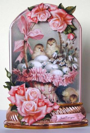 Easter Globe & Pink Roses by Margaret McCartney