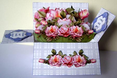 Pink Roses - 3D Pop-up Box Card Kit & Matching Envelope by Margaret McCartney