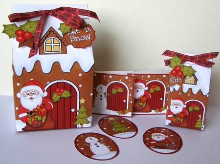 3D Xmas Santa Milk Carton Gingerbread House Treat Boxes by Margaret McCartney