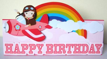 Pink Aeroplane Large Dl Mini Birthday Card Kit by Margaret McCartney