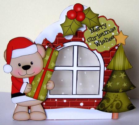 3D Livvy Bear Xmas Window Treat Holder Christmas Decoration by Margaret McCartney