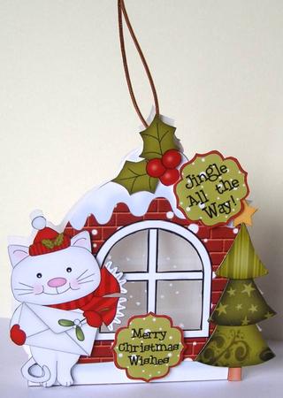 3D Cute Cat Xmas Window Treat Holder Christmas Decoration by Margaret McCartney