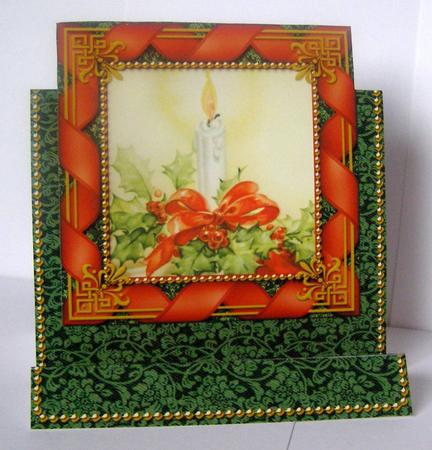 Candle Ribbon Easel Over the Edge Card by Margaret McCartney