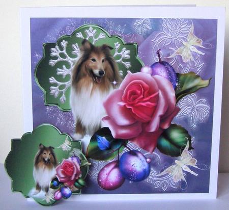 Sugar Plum Collie Topper & Gift Tags by Margaret McCartney
