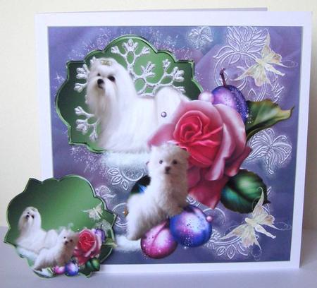 Sugar Plum Maltese Mom & Pup Topper & Tags by Margaret McCartney